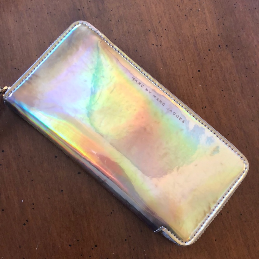 Marc by Marc Jacobs Gold Techno Slim Zippy Wallet